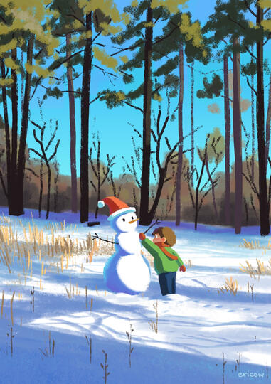 Kid and the snowman