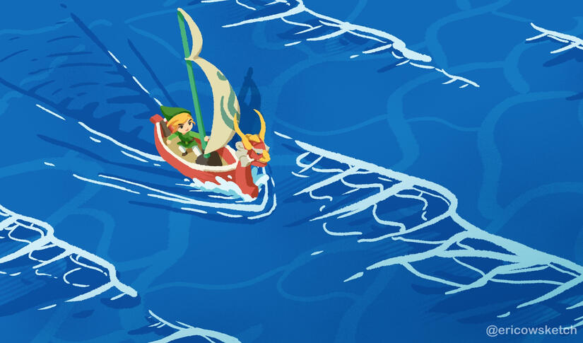 Link from Wind Waker sailing the seas